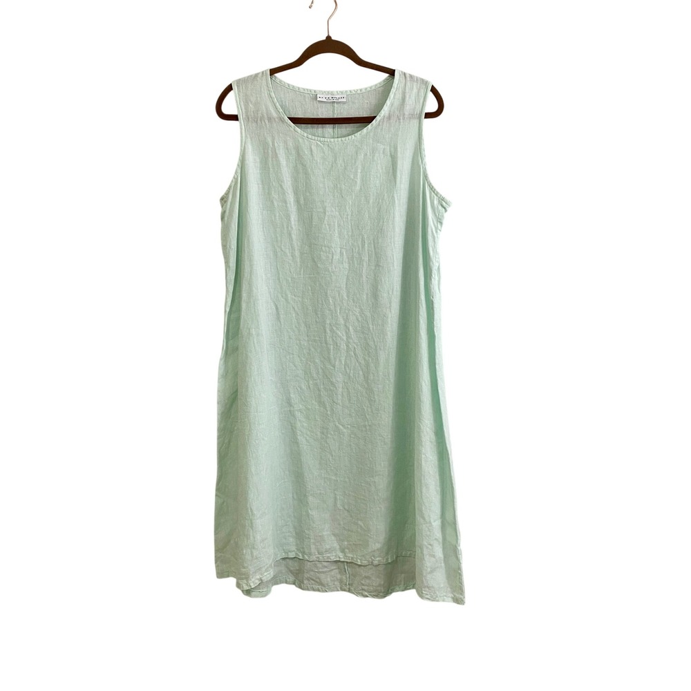 Bryn Walker Mint Green‎ 100% Linen Sleeveless Shift Dress Lagenlook Comfort